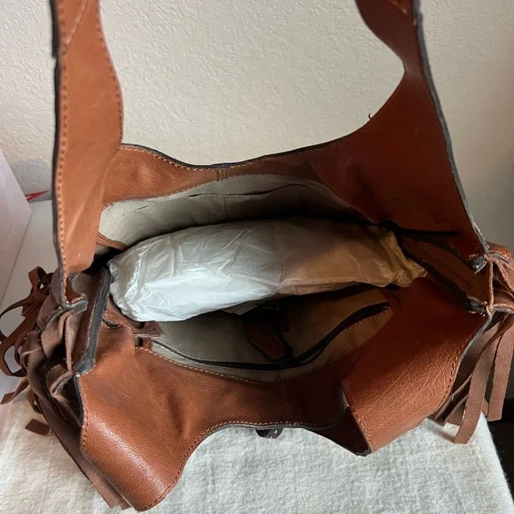 Frye Tan Leather Fringe Shoulder Bag